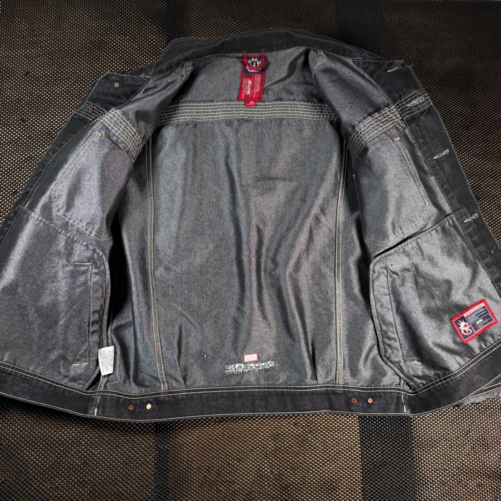 JNCO Jeans Vintage Denim Trucker Jacket Mens XL Black Contrast Stitch USA Made - Picture 2 of 9